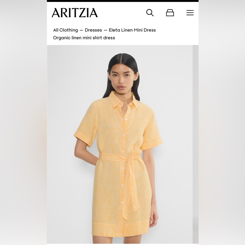 Yellow Gingham Short Sleeve Linen Dress